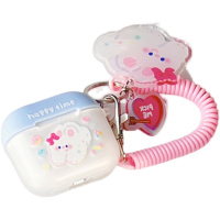 粉小兔单个电话线钥匙扣 棉花糖小兔1/2保护套适用苹果无线蓝牙可爱耳机套3代透明