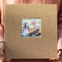 [布料开窗式]黄色 40面中号[28*27cm] 布艺开窗式diy手工相册本自粘贴式覆膜纪念册P情侣成长恋爱纪念册