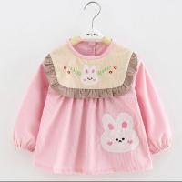 小兔子粉色 90码(参考身高70-80cm) 秋冬女宝宝罩衣儿童围裙吃饭围兜婴儿防水防脏外穿洋气护衣饭衣