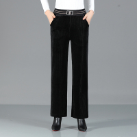 黑色 XL 2021中年妈妈裤子春秋季中老年女裤阔腿裤中年女秋装宽松条绒裤