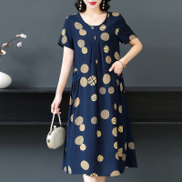 1号色 XL(建议95-115斤) 妈妈连衣裙夏装棉绸40岁50中老年人过膝洋气阔太太中长款绵稠裙子