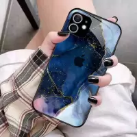 蓝色水墨金箔[玻璃壳] 2020款se 水墨金箔苹果13玻璃12手机保护套11pro超薄12pro全包防摔11proma