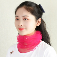 玫红色 围脖女套头护颈椎脖套薄款韩蕾丝钉珠丝巾小方巾假领