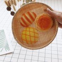 卡其色 精编直径23cm 头层竹编簸箕晒东西的老式篮子装馒头竹筐商用精编竹筛方形圆形