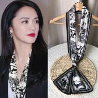 中国墨丛林 丝巾小长条时尚百搭小领巾丝巾女发带水墨印花春秋围脖护颈围巾女