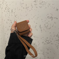 棕色爱心皮质1/2代耳机壳 airpods ins棕色爱心皮质pro保护套适用苹果耳机1/2代壳3代收纳袋