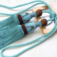 孔雀蓝一串 手工挂球双球窗帘绑带绑绳吊球挂件流苏窗帘扣田园绑带