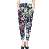 九分紫藤花 均码(腰围1.9-3.2左右) 夏季中老年女裤冰丝妈妈裤宽松大码花裤子九分灯笼裤七分透气薄款