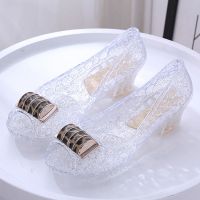 XD799水晶:白色 36适合平时34的脚 时尚女士水晶鞋鱼嘴鞋果冻透明坡跟中老年凉鞋厚底柔软舒适一脚蹬