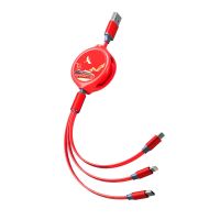 马卡龙[红色] 三合一手机充电线伸缩多头适用华为苹果安卓type-c多功能数据线