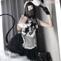 黑4件套[连衣裙+围裙+发箍 +丁裤] M 性感情绪内衣制服诱感cosplay女佣透视蕾丝可爱女仆装情器套装女