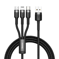 黑色[苹果+Type-c+安卓] 倍思数据线三合一苹果安卓typec一拖三手机华为小米多头快充电线