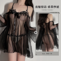 黑色(睡裙+T裤) 均码(建议体重80-130斤) 情趣内衣激情性趣套装骚性感睡衣制服诱惑免脱透明蕾丝衣服挑逗女