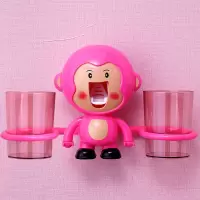 粉色小猴子 不带杯 儿童卡通挤牙膏神器自动牙膏牙刷置物架放牙刷杯架壁挂免打孔杯子