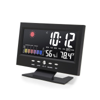 台式彩屏温湿度计(带电池) 数显电子数字干湿温度计室内温湿度计家用台式温度表带闹钟