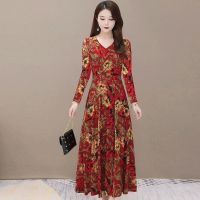 红色[长袖] L 90-105斤 春夏季妈妈装连衣裙40中年妇女套裙子秋天50岁中老年人奶奶长裙子