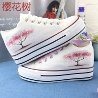 Y布面内增樱花 34 标准码 内增高帆布鞋学生森女鞋秋低帮韩版松糕女士小白鞋休闲鞋樱花联名