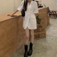 白色 S 白色收腰显瘦西装裙女夏设计感小众小黑裙宽松韩版百搭短袖连衣裙
