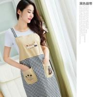 黑色背带[棉麻款不防水] 韩版时尚防水防油加厚长袖围裙厨房成人罩衣女款工作服反穿衣