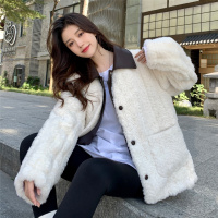 拉夏贝尔两穿可拆卸PU皮拼接小香风皮毛一体外套女保暖棉衣