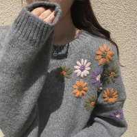 [杨雪&李湘专享]拉夏贝尔旗下LA CHAPELLE HOMME重工刺绣白色套头毛衣宽松外穿针织衫