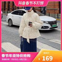 [超买]拉夏贝尔旗下LA CHAPELLE HOMME大花媛2021秋冬新款收腰韩版冬装外套短款面包服女