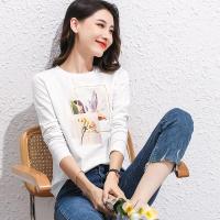 拉夏贝尔旗下 LA CHAPELLE HOMME 女装T恤2021年秋季韩版原宿风宽松圆领印花上衣女内搭