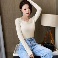 拉夏贝尔旗下LA CHAPELLE HOMME莫代尔打底衫女2021春秋内搭堆领长袖T恤百搭洋气