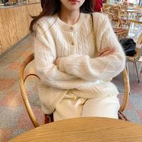 拉夏贝尔旗下LA CHAPELLE HOMME法式小香风针织开衫马海毛白色温柔宽松慵懒毛衣外套