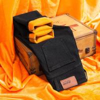 罗蒙(ROMON)男式纯黑加绒牛仔裤冬季新款青年韩版修身小脚裤加绒牛