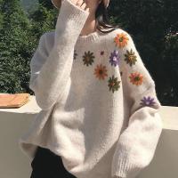 拉夏贝尔旗下 LA CHAPELLE HOMME 重工刺绣白色套头毛衣宽松外穿针织衫上衣女2020秋新款