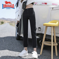 龙狮戴尔烟管**直筒高腰牛仔裤女显瘦百搭黑色九分裤子百搭牛仔