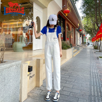 龙狮戴尔牛仔白色背带裤女港风休闲宽松2022夏季新款减龄阔腿裤