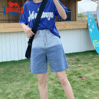 龙狮戴尔2022五分渐变色牛仔短裤女夏薄款宽松高腰年新款5分中裤