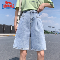 龙狮戴尔牛仔短裤女五分2022年夏季新款高腰显瘦裤宽松阔腿中裤潮