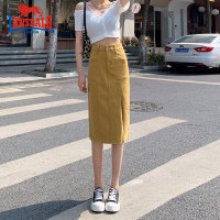 龙狮戴尔高腰开叉牛仔半身裙子2022夏季新款小众设计感半裙半步裙