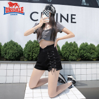 龙狮戴尔2022新款高腰辣妹热裤女绑带显瘦外穿a字百搭牛仔短裤潮