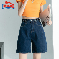 龙狮戴尔深蓝甜酷风夏季高腰五分牛仔裤短裤女宽松显瘦直筒中裤