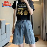 龙狮戴尔深蓝甜酷风夏季女高腰五分牛仔裤短裤女宽松显瘦直筒中裤