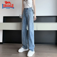 龙狮戴尔高腰牛仔裤女直筒宽松拖地垂感条纹阔腿欧货设计感裤子
