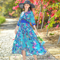 2022年中国风春季新款文艺女装高腰毛球流苏套头连衣裙a型长裙