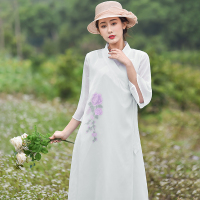2022民族风春季新款雪纺外披系带长裙绣花通勤气质时尚刺绣连衣裙