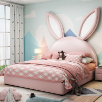 郁菲琦兔子床儿童床网红公主床女孩1.5米1.2米单双人实木储物粉色皮床