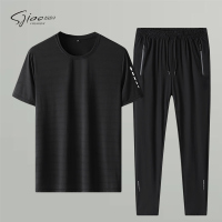 圣吉奥男士运动套装男宽松吸湿排汗跑步冰丝速干短袖T恤两件套男