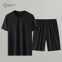 圣吉奥运动套装男夏季冰丝薄款宽松透气大码男装短袖t恤休闲短裤