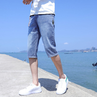 圣吉奥夏季薄款男士修身牛仔五分短裤男大码七分裤马裤牛仔裤潮流