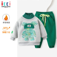 安娜与艾伦男童炸街套装痞帅假两件高领加绒卫衣儿童春装加厚裤子