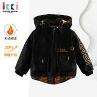 安娜与艾伦儿童皮衣加绒加厚男童外套帅气可拆卸帽子男孩春季夹克