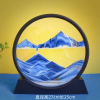 新款简约3D山水流沙画圆形玻璃工艺品沙漏乔迁开业创意礼品摆件装饰摆件