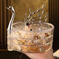 简约透明首饰盒防尘防氧化多层分格可旋转精致轻奢风多层耳饰项链